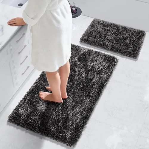 Miniatura 29 de Yimobra Juego de 2 alfombras de baño, alfombra de baño suave y absorbente y alfombra de inodoro en forma de U con respaldo antideslizante, alfombras