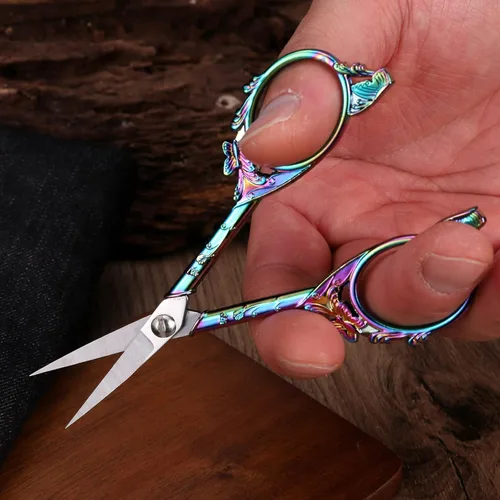 Miniatura 6 de YOUGUOM Tijeras de bordado de costura: pequeñas tijeras vintage para detalles afilados para manualidades, obras de arte, hilo de costura, Arco iris