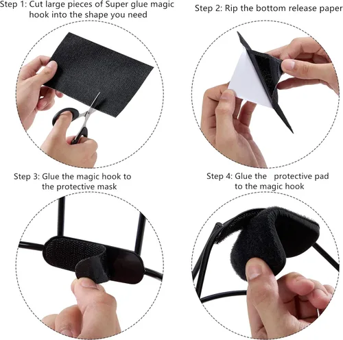 Miniatura 4 de Softball Face Mask Defense Liner, Includes: 1 Forehead Pad, 2 Side Pads, 2 Chin Cups, 1 Ponytail Strap, 1 Large Super Glue Magic Hook Negro