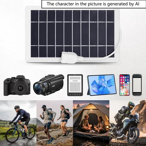 Miniatura 5 de Cargador de panel solar USB de 5 V 5 W, kit de panel solar portátil para cámara, carga de teléfono celular, campamento, senderismo, viajes al aire