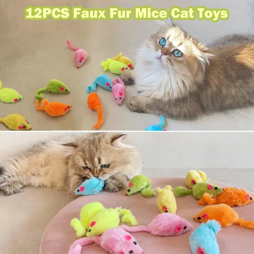 Miniatura 2 de MeoHui 12 juguetes de sonajero para gatos, también con hierba gatera precargada, tamaño corporal de ratones de 2.36 pulgadas, juguetes de piel