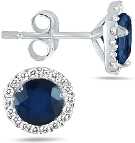 Aretes de tuerca de diamantes naturales y piedras preciosas genuinas de 0.197 in en oro blanco de 14 quilates (disponibles en topacio azul,