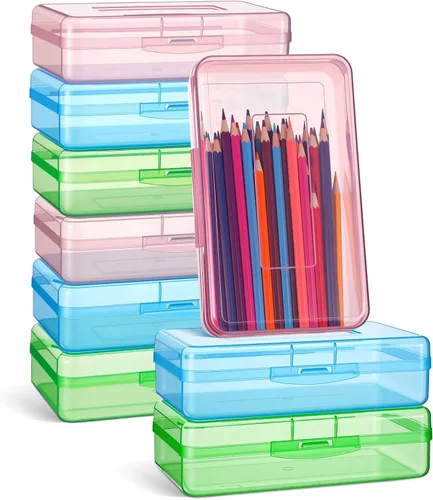 Miniatura 15 de Fainne 24 unidades de cajas de lápices para la escuela, caja de lápices de plástico transparente grande, caja de crayones de plástico a granel