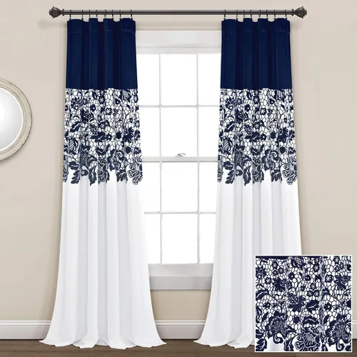 Miniatura 8 de LUSH DÉCOR Azul Marino Cortinas con Estampado Estate Garden de Lush Decor con Filtro de Luz, Juego de Paneles para Ventana para Sala, Comedor
