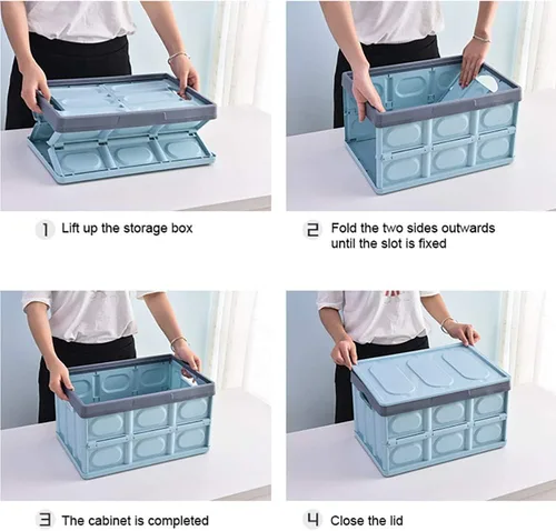 Miniatura 4 de Contenedores de almacenamiento con tapa, paquete de 2 cajas de almacenamiento plegables de 30 L, caja de almacenamiento de plástico, contenedores