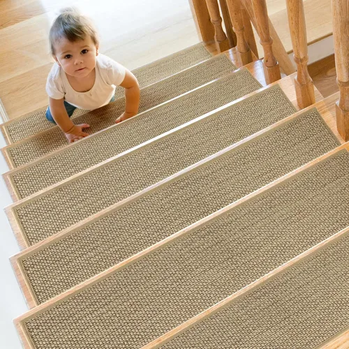 SMILOOL Peldaños Antideslizantes para Escalones de Madera Interior Paquete de 4, 8" X 30", Alfombra para Escaleras de Madera, Alfombras para