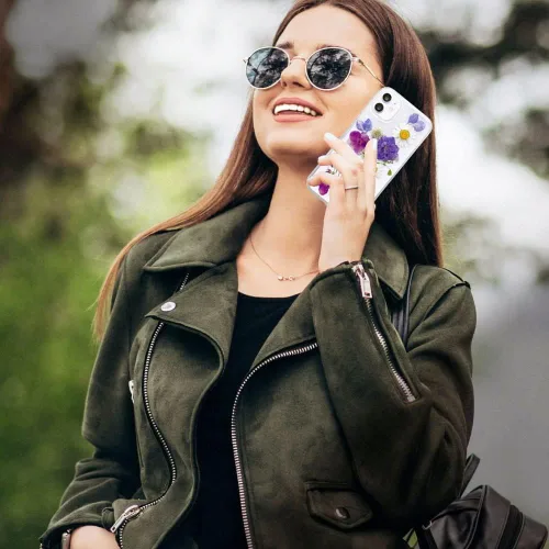 Miniatura 4 de Abbery Funda transparente para iPhone 11 con diseño de flores moradas, bonita funda protectora de silicona suave TPU real seca prensada floral