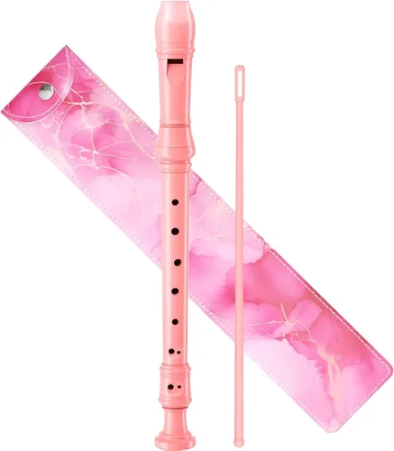 Miniatura 19 de Instrumento de flauta soprano para niños principiantes estudiantes, digitación alemana, llave C, flauta soprano de 3 piezas con varilla de limpieza