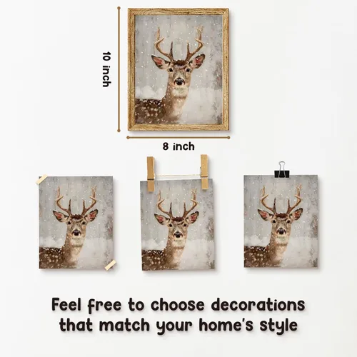 Miniatura 4 de LKETW Póster vintage de impresiones navideñas de invierno sin marco, juego de 4 unidades de 8x10 pulgadas, decoración de pared rústica de Papá Noel