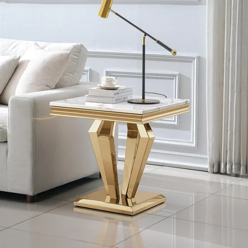 Miniatura 36 de SSLine Mesa de Centro Rectangular de Mármol Sintético para Sala de Estar, Mesa Central Moderna de Mármol Blanco de Lujo con Base Doble en Forma de U