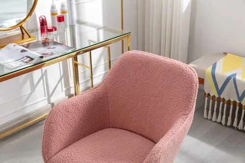 Miniatura 6 de Silla de escritorio esponjosa, silla de tocador de piel sintética, silla giratoria de oficina para niñas y mujeres, altura ajustable, lindas sillas