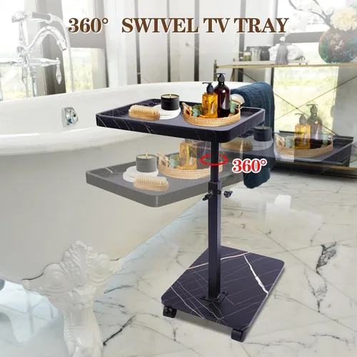 Miniatura 2 de Mesa auxiliar de mesa C de altura ajustable, extremo en forma de C para sofá, mesas de aperitivos, bandeja de TV giratoria de 360°, para espacios