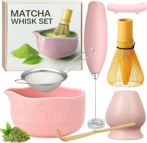 Miniatura 7 de Juego de batidor Matcha con tazón Matcha - Juego de Matcha incluye espumador eléctrico, batidor de bambú, cuchara Matcha, soporte de bambú, colador