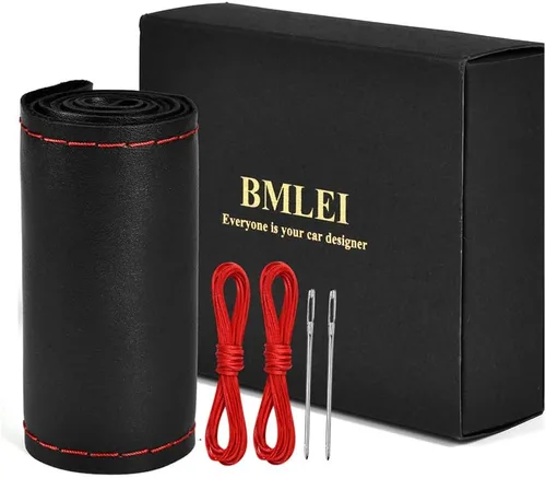 Miniatura 8 de BMLEI Funda de volante de cuero genuino superior con diseño antideslizante, acolchado suave, universal de 15 pulgadas para automóvil, con costura