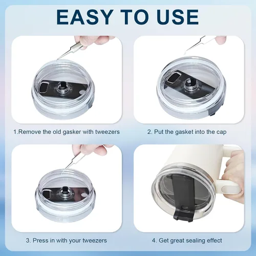 Miniatura 3 de Junta de tapa de repuesto para vasos Stanley de 40 onzas, 4 sellos y 1 tapa con popote, sello de silicona sin BPA para Adventure Quencher H2.0
