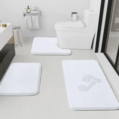 Miniatura 19 de HUXMEYSON Juego de alfombras de baño de 2 piezas, juego de alfombrillas antideslizantes y de secado rápido, alfombras de baño ultra suaves de Negro