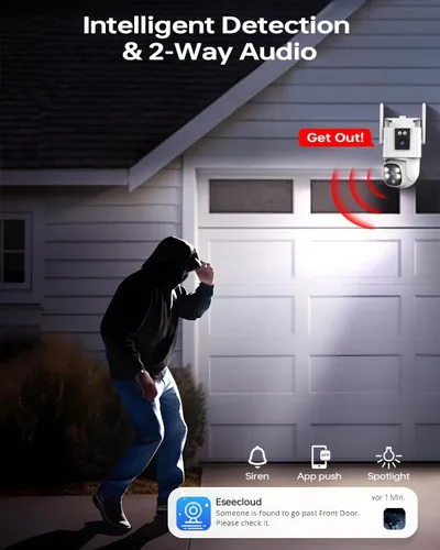 Miniatura 7 de Sistema de cámara de seguridad inalámbrica para exteriores: 4 piezas de 6 MP con lente dual y pantalla dual PTZ para exteriores con seguimiento