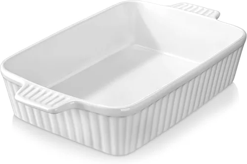 Miniatura 12 de MALACASA Fuente para hornear de 4.4 QT (cuartos de galón), fuente grande de 9x13 para cazuela para horno, molde de cerámica para hornear, molde Rojo
