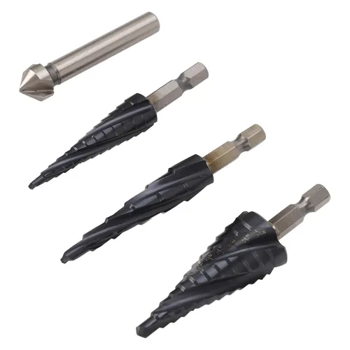 Miniatura 6 de M35 Cobalt Step Drill Bit Set, 4 Spiral Flute Step Bits with 1/4 Inch Shank, Multi Functional Step Bit for Metal Wood Plastic, Includes 3 Step Bits