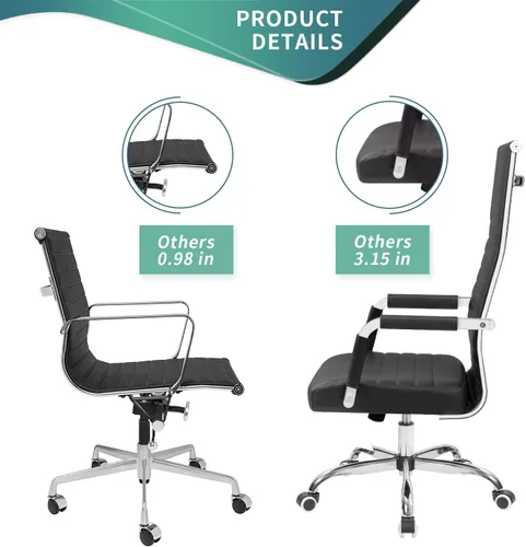 Miniatura 4 de Tuoze Silla de oficina con respaldo alto, silla de escritorio de cuero, sillas ejecutivas modernas, acanaladas, altura ajustable, silla de tareas