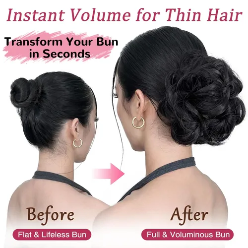 Miniatura 3 de MORICA - Extensión de cabello sintético en forma de moño ondulado, recogido y alborotado con liga para mujeres, 1 unidad (1-6#, castaño oscuro)