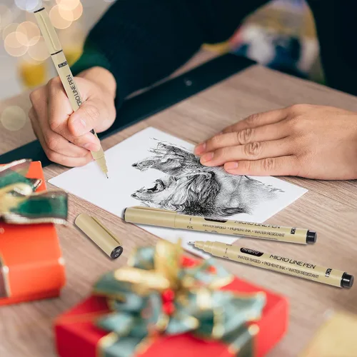 Miniatura 7 de PANDAFLY Black Fineliners - Bolígrafos de punta ultrafina de 6 tamaños, tinta de archivo impermeable, bolígrafo de arte negro para dibujar