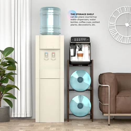 Miniatura 5 de Soporte para jarra de agua de 5 galones con estantes superiores, soporte dispensador de agua de madera maciza natural de 31 pulgadas de alto
