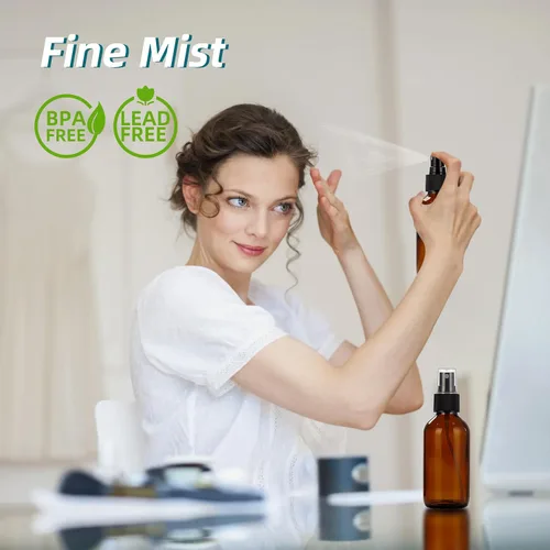 Miniatura 2 de Botellas rociadoras de vidrio ámbar oscuro de 4 onzas, botellas pequeñas de vidrio para aceites esenciales, niebla fina para cara, cabello, plantas