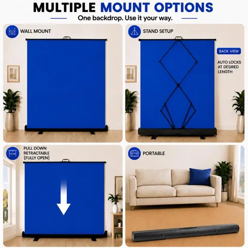 Miniatura 9 de Fondo de pantalla azul de 62 pulgadas – Fondo Chromakey plegable y portátil para streaming, videollamadas, fotografía, zoom y juegos – resistente a