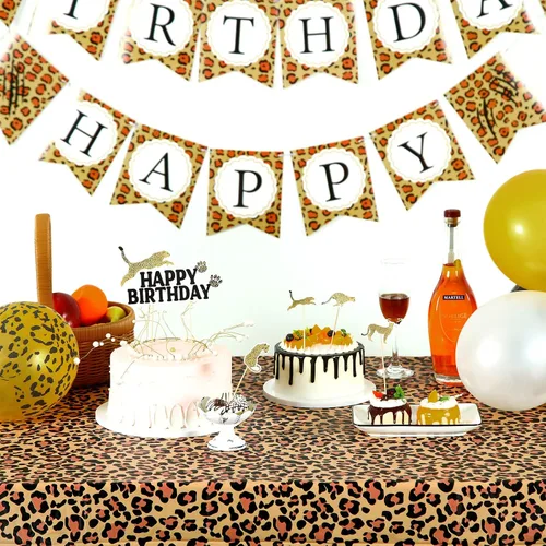 Miniatura 7 de Civaner 51 piezas de decoración de cumpleaños de guepardo dorado, incluyendo pancarta de cumpleaños de guepardo, globos, decoración de pastel
