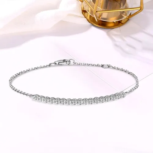 Miniatura 2 de 14 quilates 1 quilate Oro blanco de 10 quilates y plata de ley 925 Pulsera de diamante de media tenis cultivada en laboratorio GH-SI1 de calidad