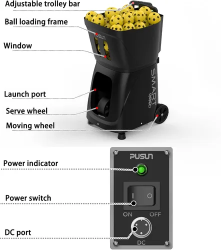 Miniatura 7 de Máquina de pickleball PP SMART PRO, lanzador automático profesional de bolas con aplicación y control remoto, capacidad de más de 80 bolas