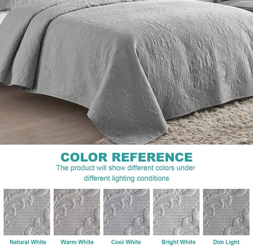 Miniatura 8 de Hansleep - Edredón gris tamaño Queen – Colcha ultrasónica con diseño damasco para todas las estaciones, juego de ropa de cama suave y ligero, 3