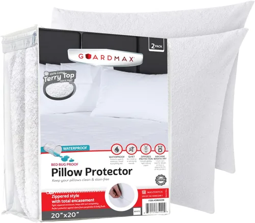 Miniatura 10 de Guardmax Protector de almohada de algodón de rizo con cremallera, tamaño estándar, paquete de 2 unidades, 100% impermeable, a prueba de chinches, a