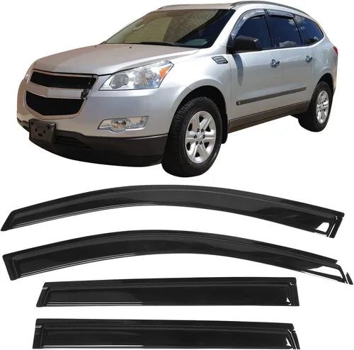 IKON MOTORSPORTS - Visera de ventana compatible con Chevrolet Traverse 2009-2017, estilo delgado, acrílico, ahumado, 4 unidades, protección contra