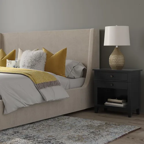 Miniatura 2 de SIMPLIHOME Carlton - Mesita de noche de madera maciza de 24 pulgadas de ancho, color negro, mesa auxiliar o auxiliar contemporánea con 2 cajones