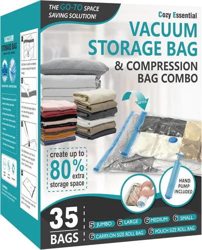 Miniatura 9 de Cozy Essential Vacuum Storage Bags, 80% Compression Vacuum Seal Space Saver Plastic Packaging Bags for Clothes, Blankets, Pillow, Bedding