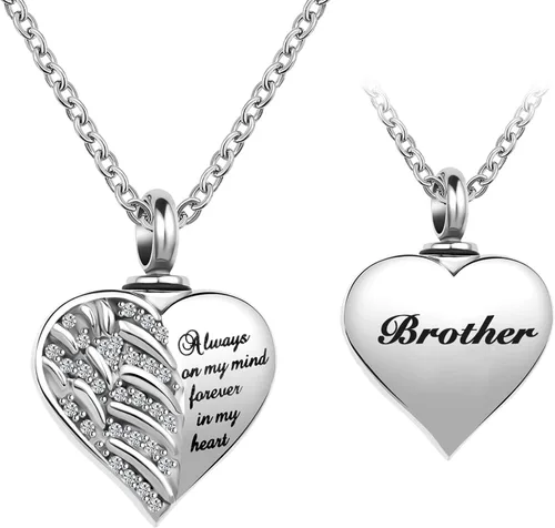 Collar de alas de ángel guardián para cenizas, joyería de cremación con urna de cristal en forma de corazón, collar conmemorativo para cenizas,