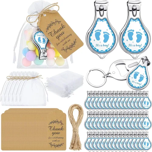 Minatee Juego de 50 abridores de botellas para baby shower, regalos de agradecimiento para invitados de revelación de género (pie de niño)