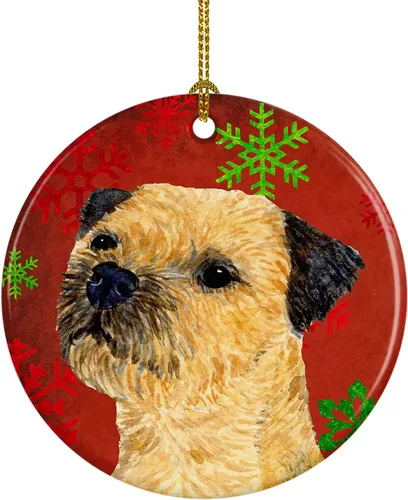 Miniatura 86 de Caroline's Treasures Bulldog English - Copos de nieve rojos y verdes, adorno de cerámica de Navidad, decoración colgante para el hogar, Navidad