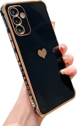 Miniatura 10 de phylla Funda de teléfono compatible con Samsung Galaxy A12 de 6.5 pulgadas, lindo corazón chapado en oro, elegante funda de lujo para mujer