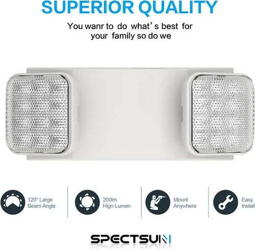 Miniatura 6 de Paquete de 2 luces de emergencia para negocios, con batería de respaldo, cable duro, certificado UL 924, CA 120/277V, luz de emergencia LED