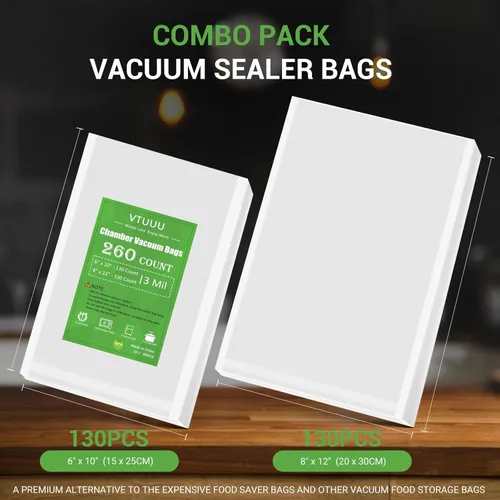 Miniatura 3 de Bolsas selladoras al vacío de cámara de 260 cuartos de galón de tamaño 8 x 12 pulgadas, tamaño de pinta de 6 x 10 pulgadas para bolsas de cámara