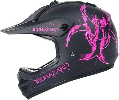 Orthrus Casco de motocross para niños, casco de moto todoterreno con patrones de riesgo biológico color rosa, casco de motocross ATV aprobado por