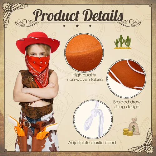 Miniatura 3 de 24 Piezas Sombreros de Vaquero y Bandanas para Niños Accesorios de Sombrero de Disfraz de Vaquero del Oeste para Niños Pequeños Suministros