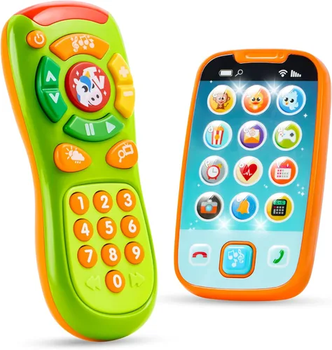 JOYIN Teléfono de juguete para bebé, control remoto y teléfono inteligente con música, divertidos juguetes musicales de aprendizaje para bebés,