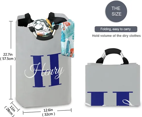 Miniatura 5 de Cesta de lavandería personalizada con tu nombre, bolsa de lavandería grande personalizada, plegable, de tela Oxford, elegante contenedor