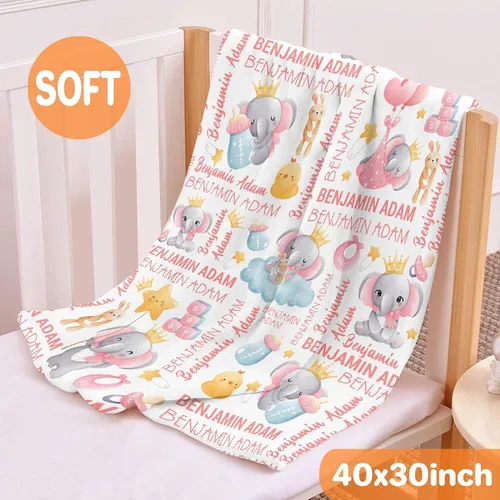 Miniatura 4 de Manta personalizada con nombre de Elaphants, regalo para bebés y niñas, manta de franela suave para recién nacidos, cómoda y acogedora, manta