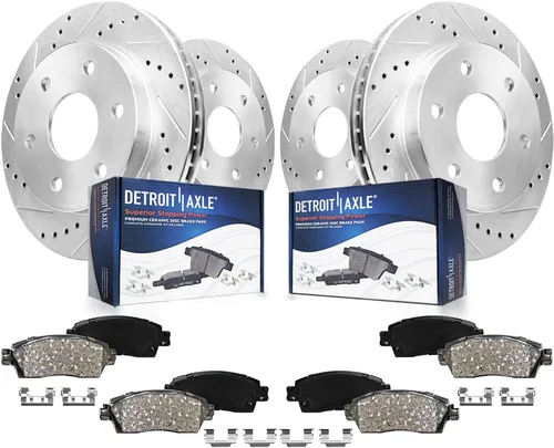 Miniatura 20 de Detroit Axle - Kit de frenos para Jeep Grand Cherokee 99-04 1999 2000 2001 2002 2003 2004 Rotores de freno de disco perforados y ranurados Pastillas