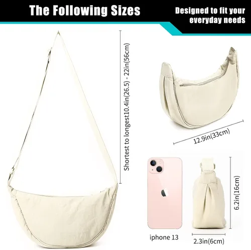 Miniatura 5 de Bolsos cruzados de nailon para mujer, bolsa pequeña de media luna, bolsa ligera para el pecho, riñonera con correa para el hombro para viajes diarios